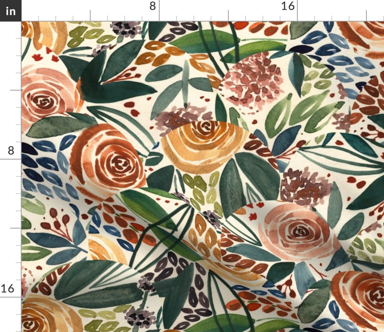 Boho Watercolor Roses Floral Medium Scale Multicolor Colorful Cream Botanical Peach Custom Printed Fabric by Spoonflower Various Fabrics by the Yard or Fat Quarter